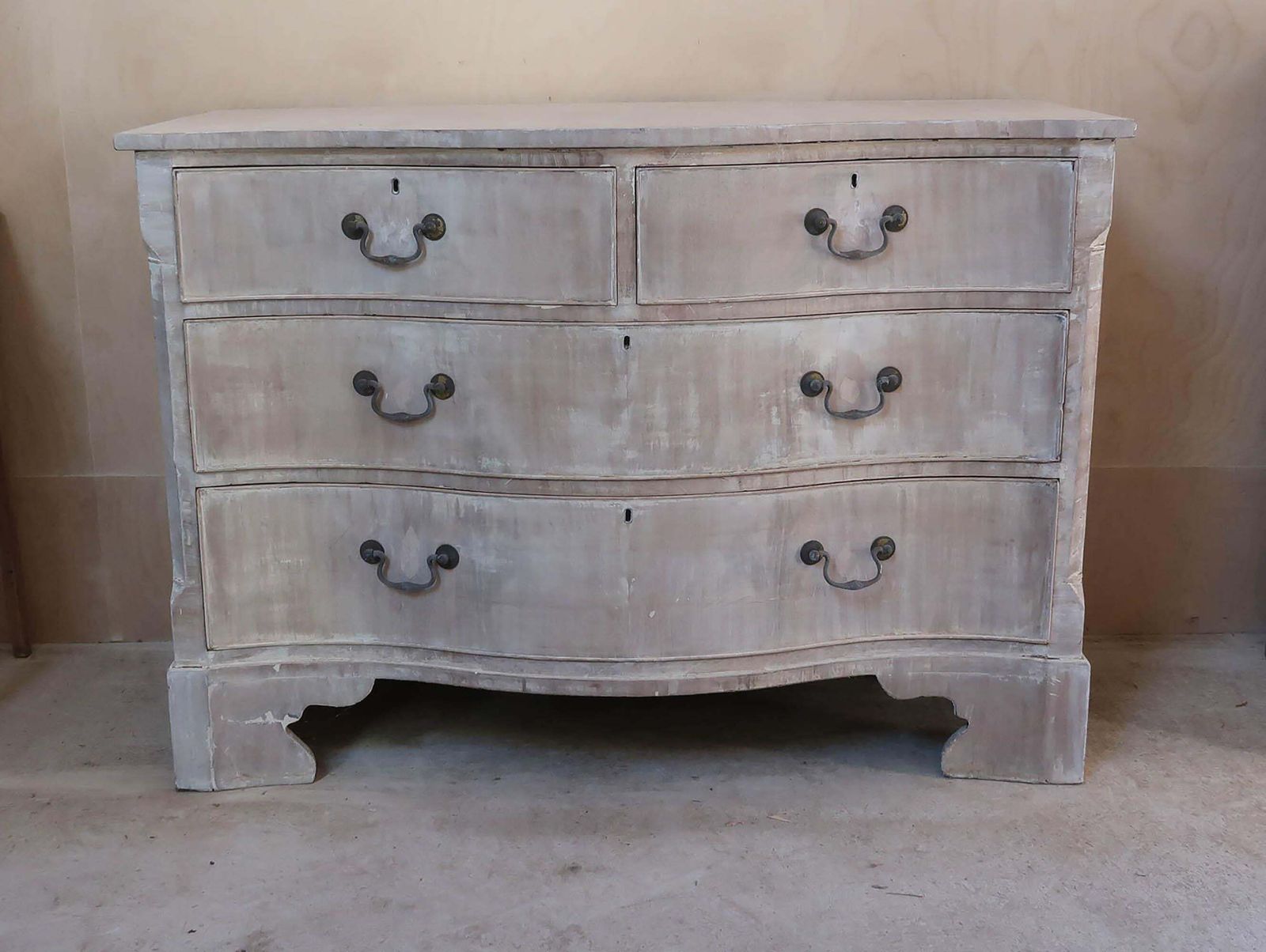 Antique Bleached Mahogany Serpentine Fronted Chest Of Drawers, English C.1780 photo furniture