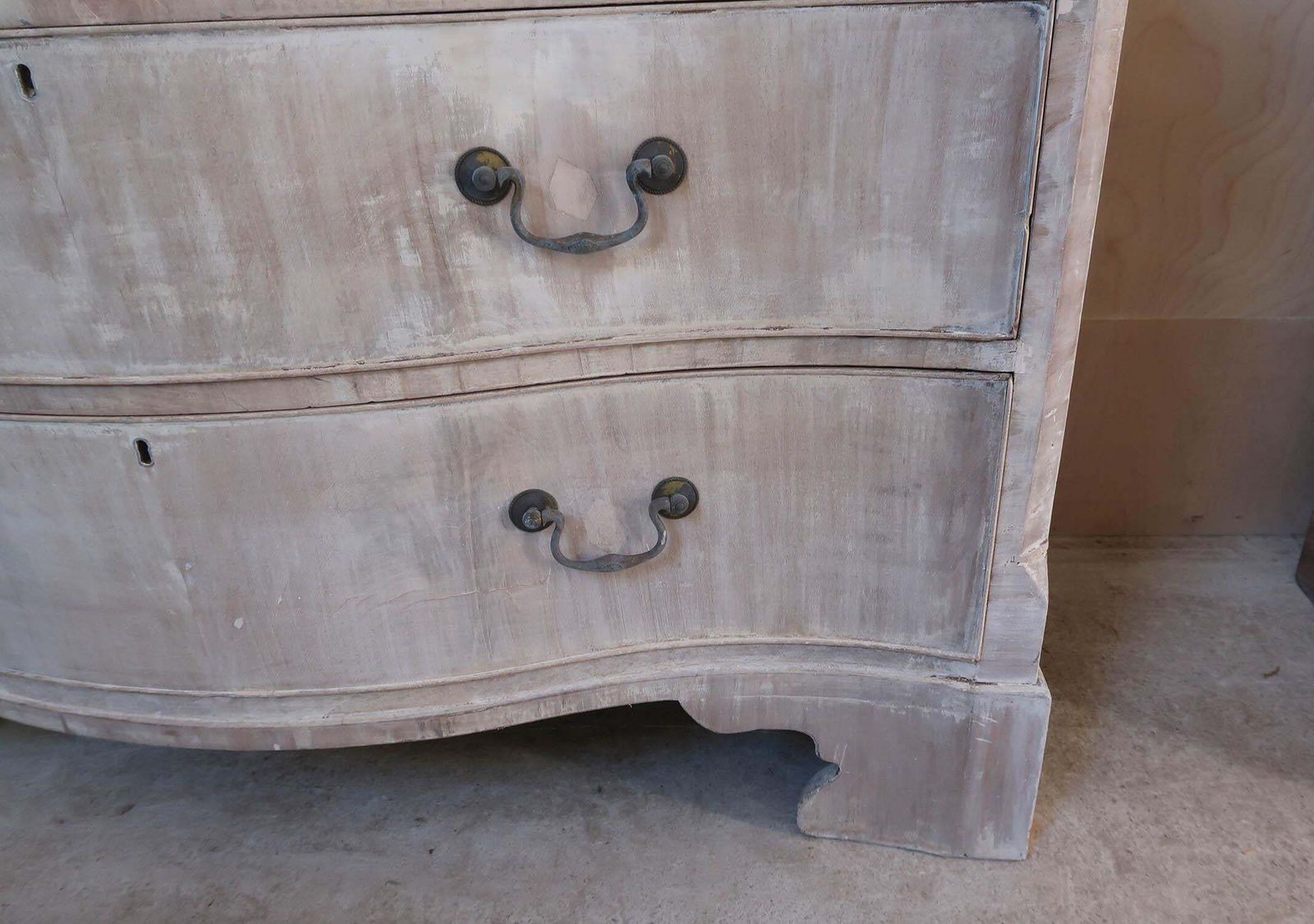 Antique Bleached Mahogany Serpentine Fronted Chest Of Drawers, English C.1780 photo buy