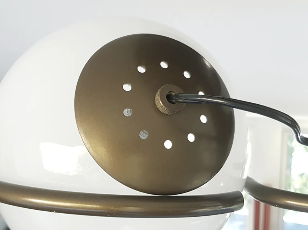 Brown And Bronze Metal 2042/3 Ceiling Lamp With Sandblasted Glass Shades By Sarfatti For Arteluce, 1963 photo vinterior