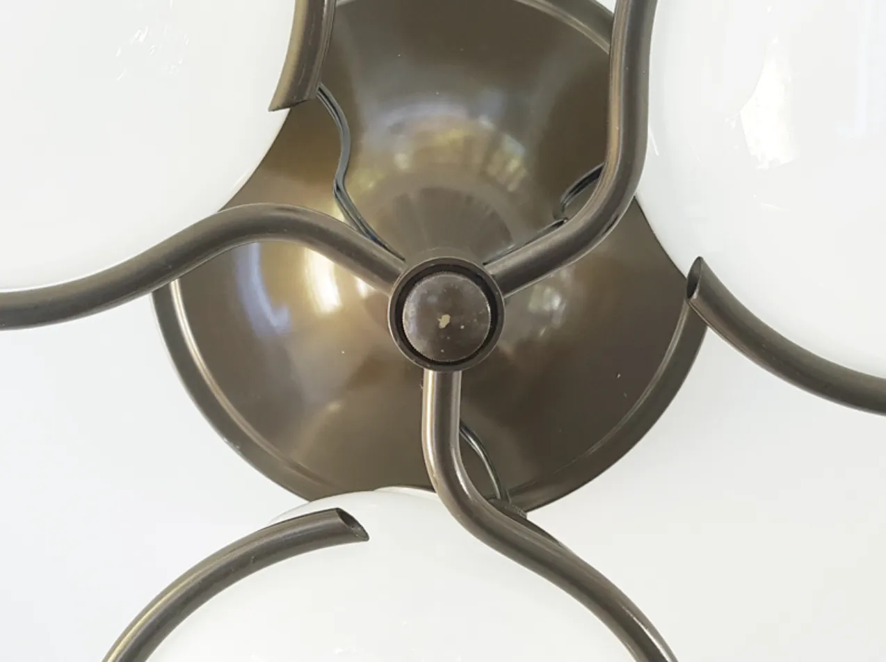 photo for sale Brown And Bronze Metal 2042/3 Ceiling Lamp With Sandblasted Glass Shades By Sarfatti For Arteluce, 1963