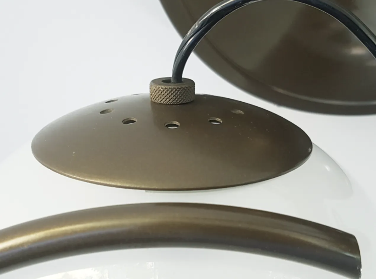 Lighting Brown And Bronze Metal 2042/3 Ceiling Lamp With Sandblasted Glass Shades By Sarfatti For Arteluce, 1963 photo