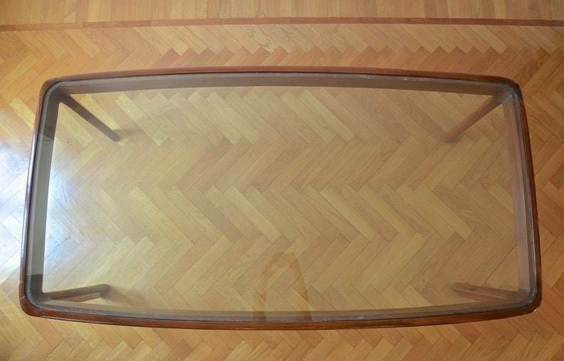 Very Rare Midcentury Italian Dining Table In Wood And Glass By Angelo Mangiarotti For Sorgente Dei Mobili. Delivery. photo for sale