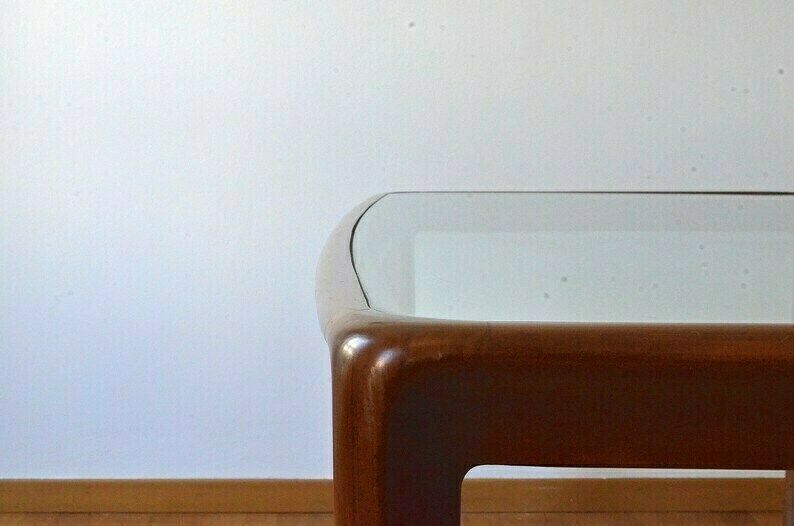 photo for sale Very Rare Midcentury Italian Dining Table In Wood And Glass By Angelo Mangiarotti For Sorgente Dei Mobili. Delivery.