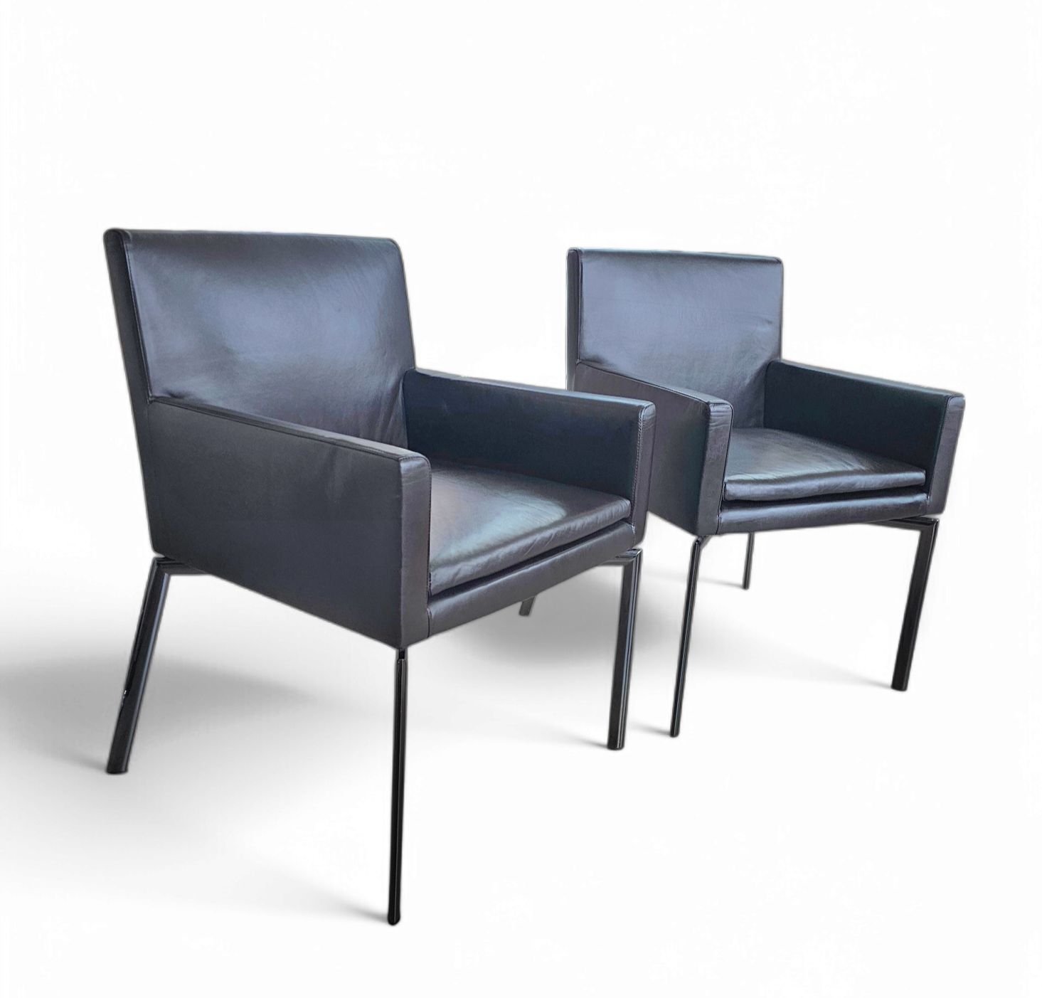 2 X Manet Minotti Arm Chairs 1990s /Dark Brown Leather / Chrome Height 83 photo Furniture