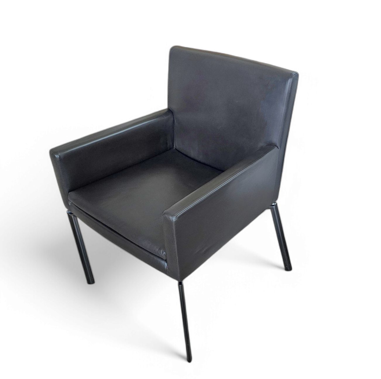 photo furniture 2 X Manet Minotti Arm Chairs 1990s /Dark Brown Leather / Chrome Height 83
