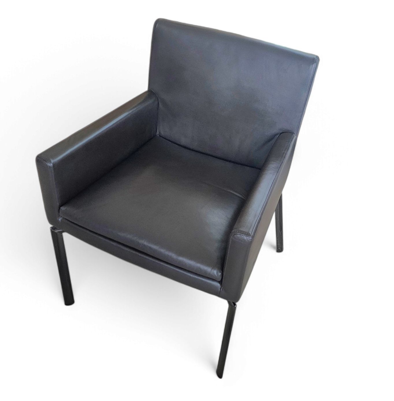 1475.0 2 X Manet Minotti Arm Chairs 1990s /Dark Brown Leather / Chrome Height 83 photo