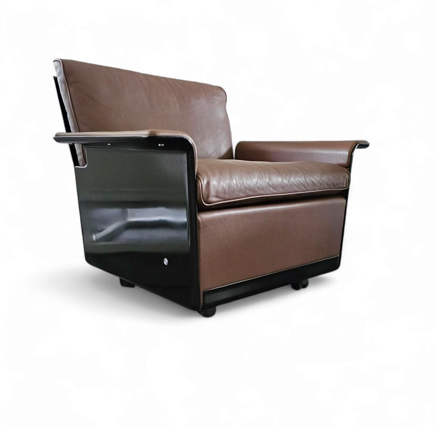 2 X Black Shell & Brown Leather 620 Chair Programme Lounge Chair By Dieter Rams For Vitsoe 1980s photo furniture