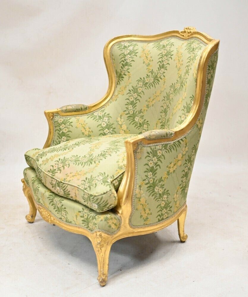 Pair Gilt Arm Chairs French Fauteuils 1920 Tub photo for sale