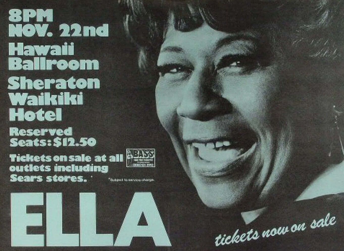 Ella Fitzgerald   Hawaii Ballroom" Original Vintage Poster"