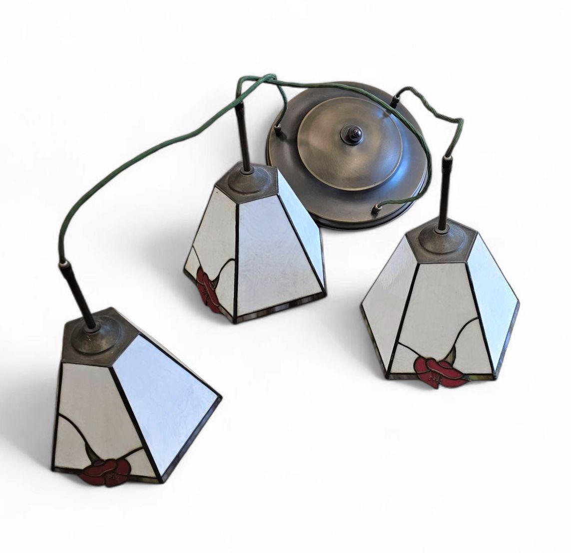 3 Light Chandelier With Glass Shades /Art Deco