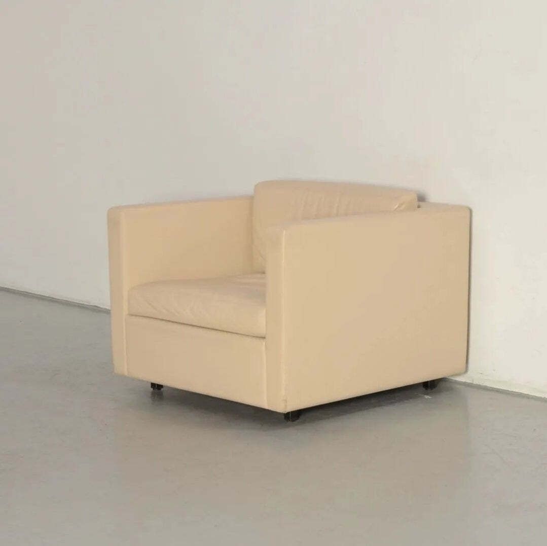 Charles Pfister For Knoll Mid Century White Leather Sofa And 4 X Cube Club Chairs photo Furniture
