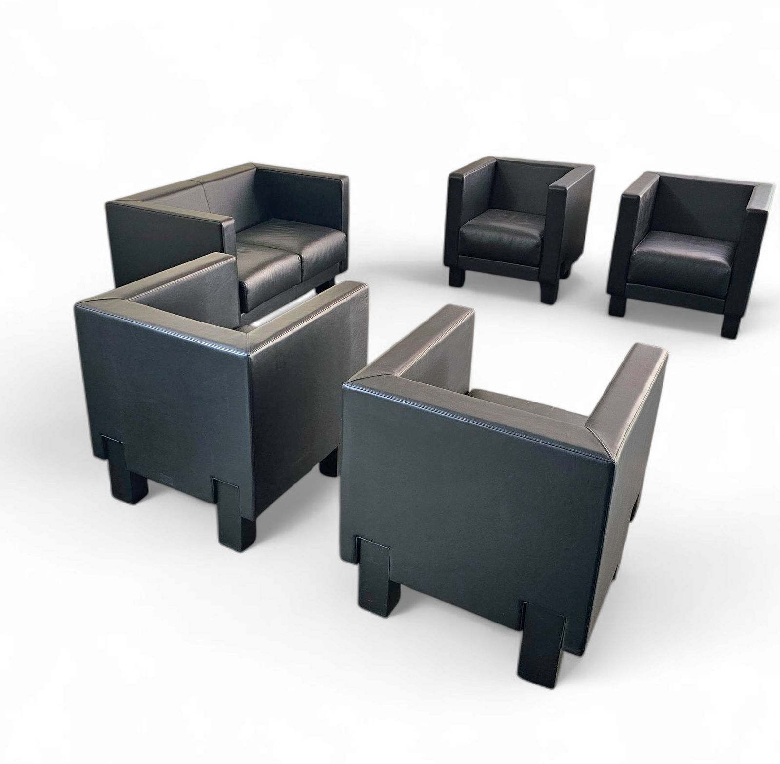 4 X Black Leather Poltrona Frau Moji Armchairs By Shigeru Uchida 1 X Moji Two Seater Stunning Condition photo furniture