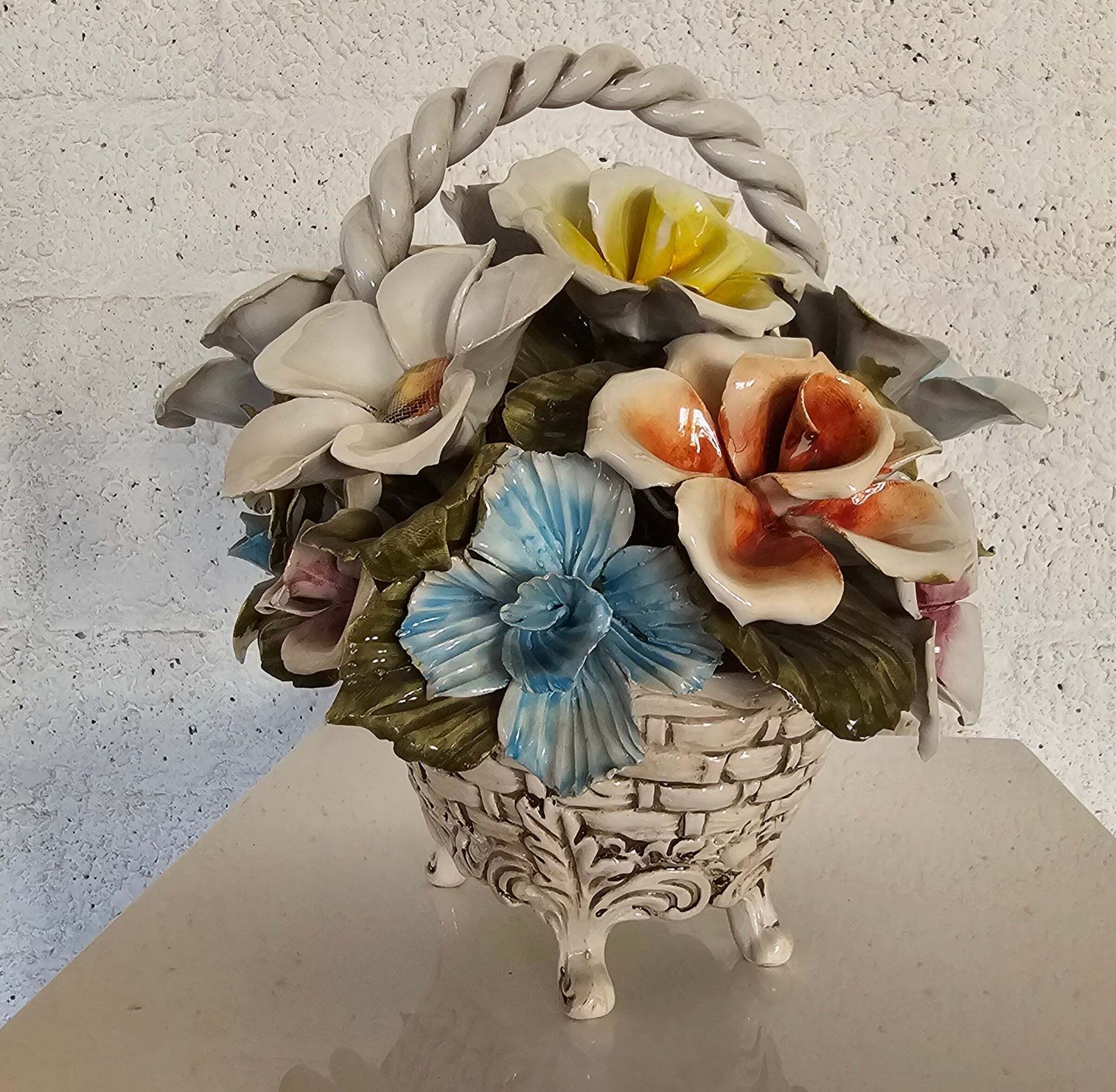 Bassano Ceramics Basket With Flowers, Italy 1950s photo 422.0