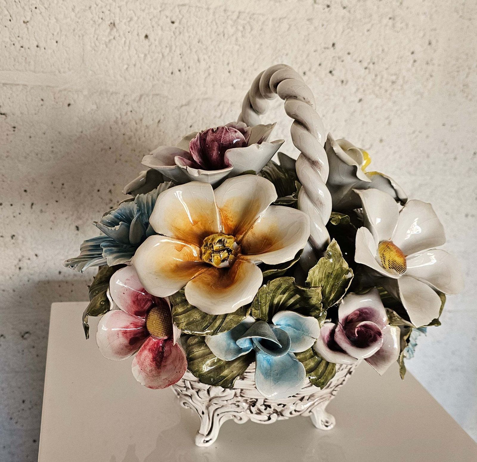 Bassano Ceramics Basket With Flowers, Italy 1950s photo vinterior