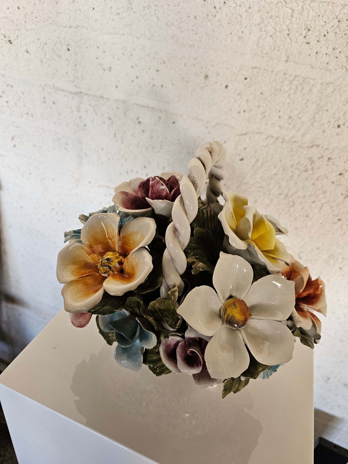 Bassano Ceramics Basket With Flowers, Italy 1950s photo vintage