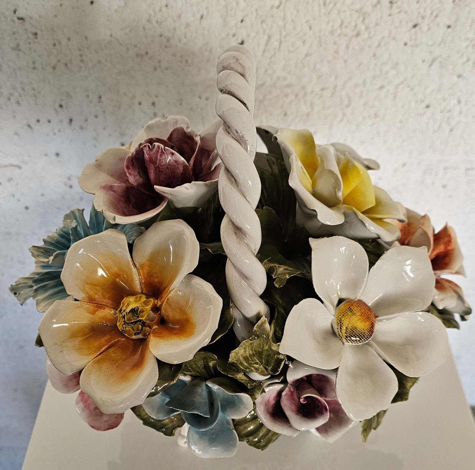 photo furniture Bassano Ceramics Basket With Flowers, Italy 1950s