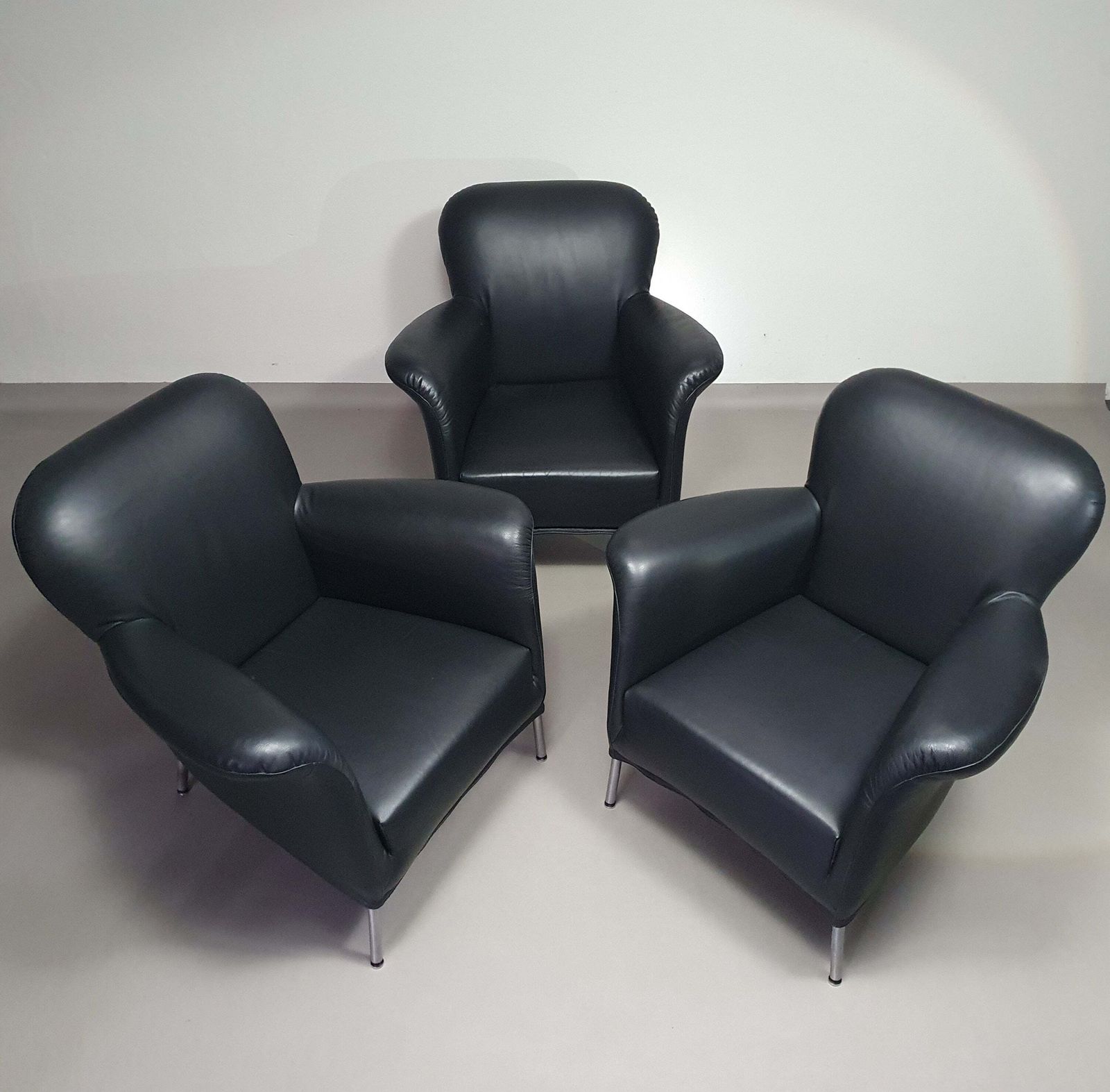 3 X Rare Fauteuil/ Model Turn /Black Leather / Bert Plantagie In Mint Condition. photo vintage