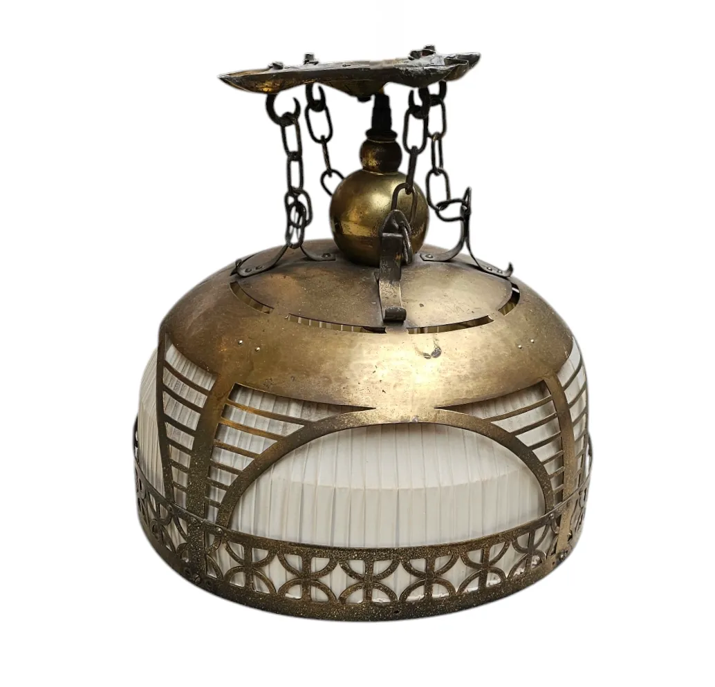 Amsterdamse School / Hanging Lamp / Copper / Linen / 1920s / Johanna Van Eijbergen For G.Dikkers & Co