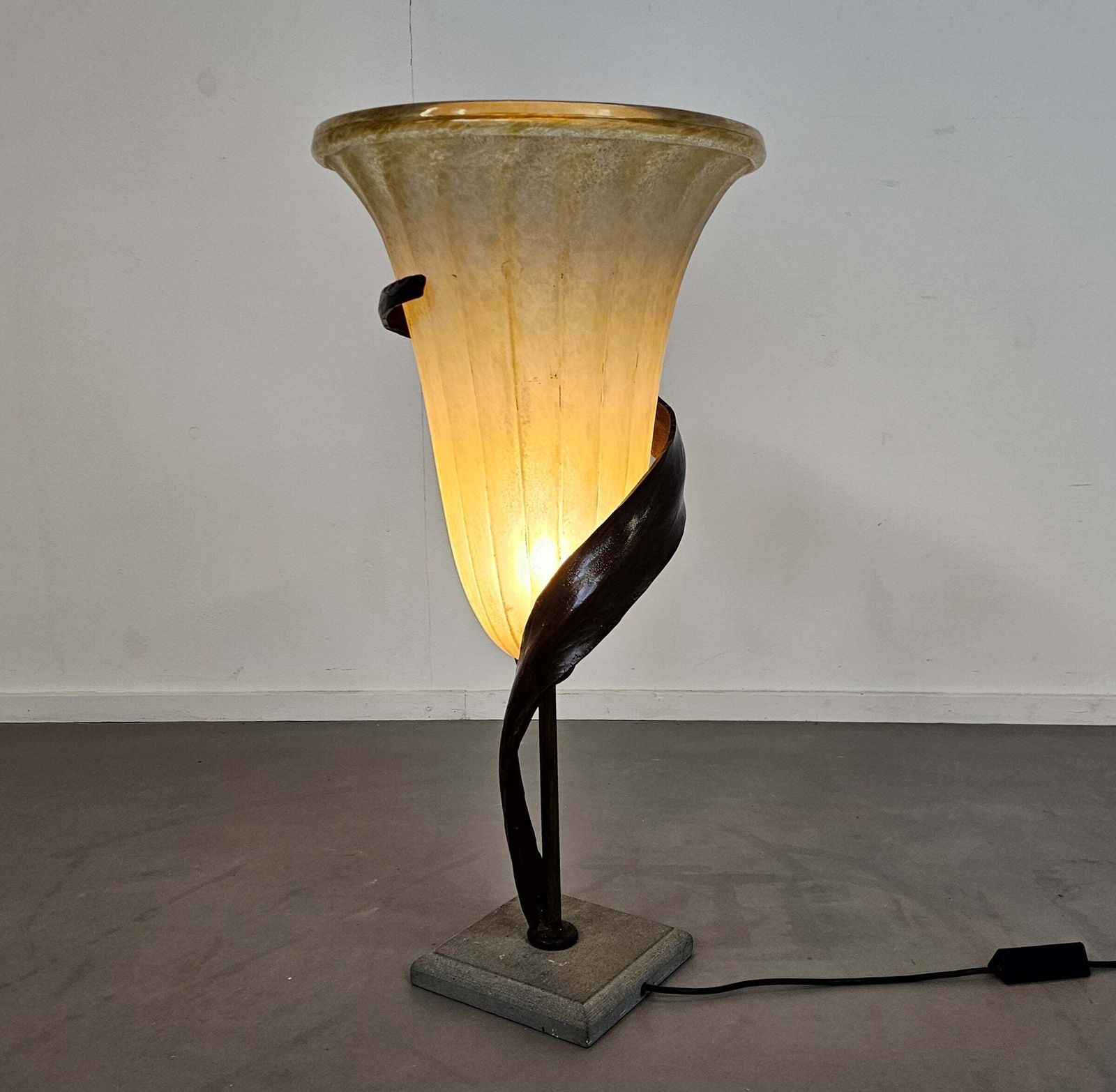 Large Jugendstil Floor / Table Lamps / Roberto Galli / Stone Base With Italian Glass Shade photo for sale