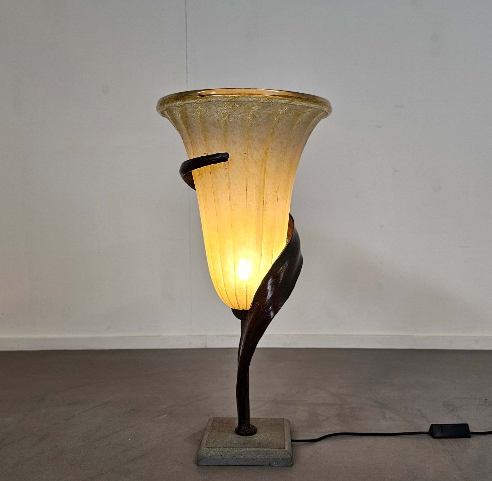 Large Jugendstil Floor / Table Lamps / Roberto Galli / Stone Base With Italian Glass Shade photo Lighting