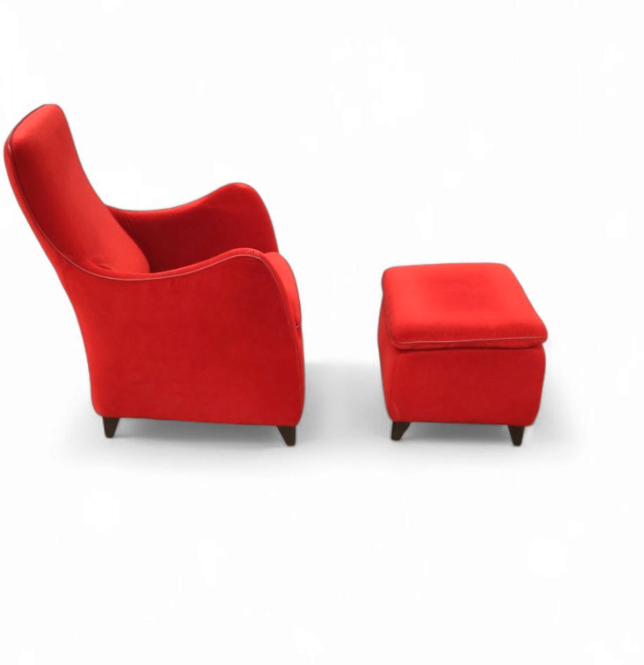 Senta Armchair / Hocker / Ottoman By Gerard Van Den Berg For Wittmann / Red Velvet Upholstery / Marked Stunning Condition photo furniture