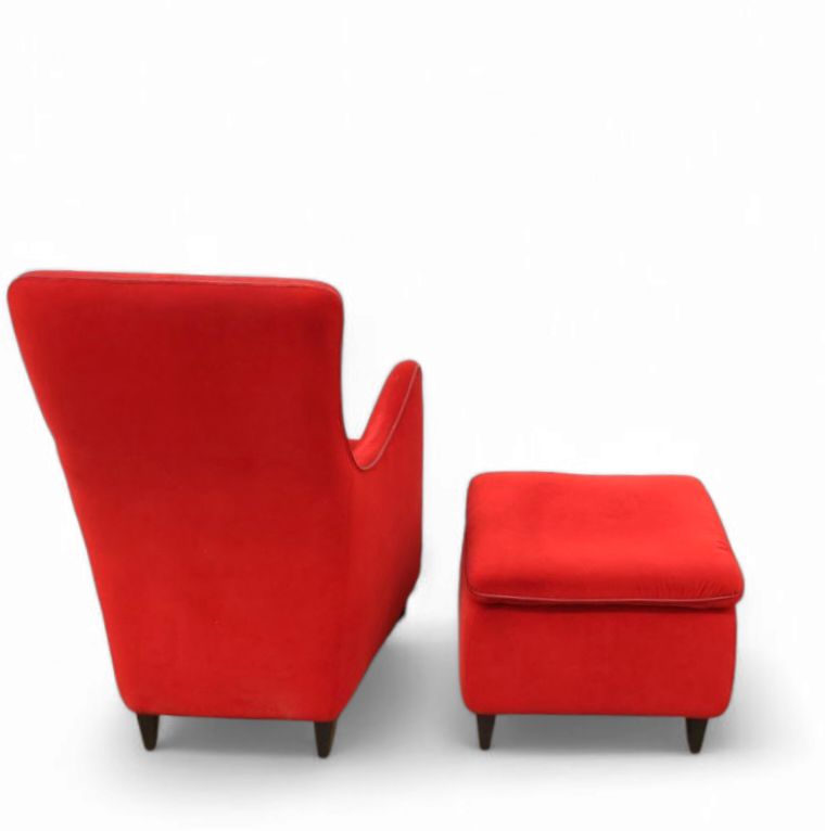 Senta Armchair / Hocker / Ottoman By Gerard Van Den Berg For Wittmann / Red Velvet Upholstery / Marked Stunning Condition photo Furniture