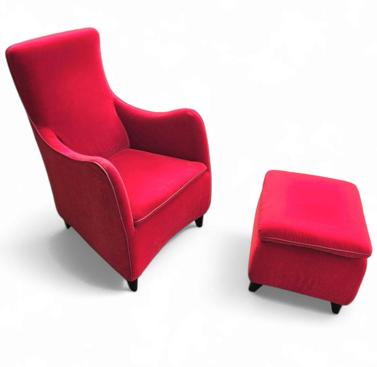 photo furniture Senta Armchair / Hocker / Ottoman By Gerard Van Den Berg For Wittmann / Red Velvet Upholstery / Marked Stunning Condition