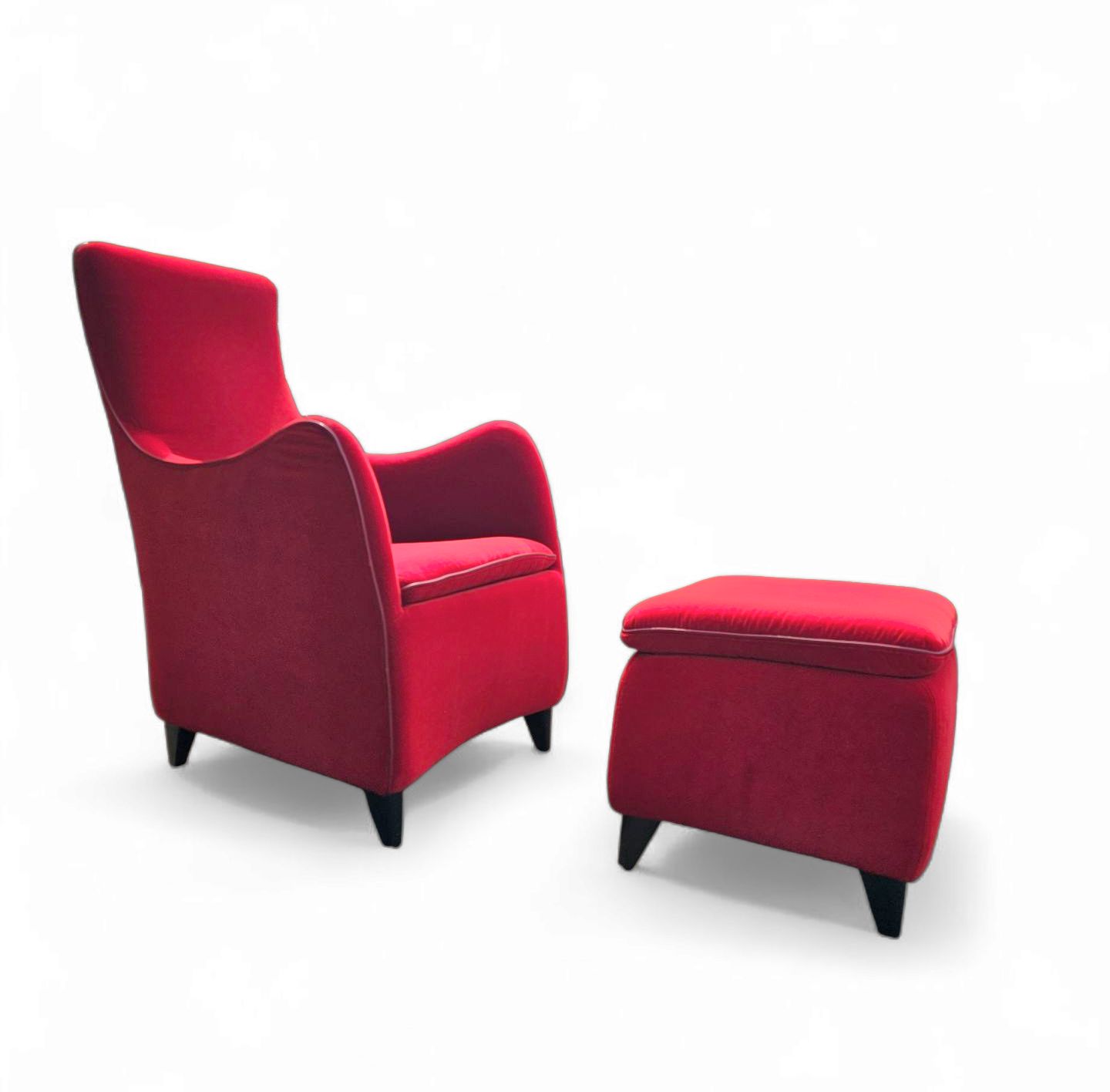 photo vinterior Senta Armchair / Hocker / Ottoman By Gerard Van Den Berg For Wittmann / Red Velvet Upholstery / Marked Stunning Condition