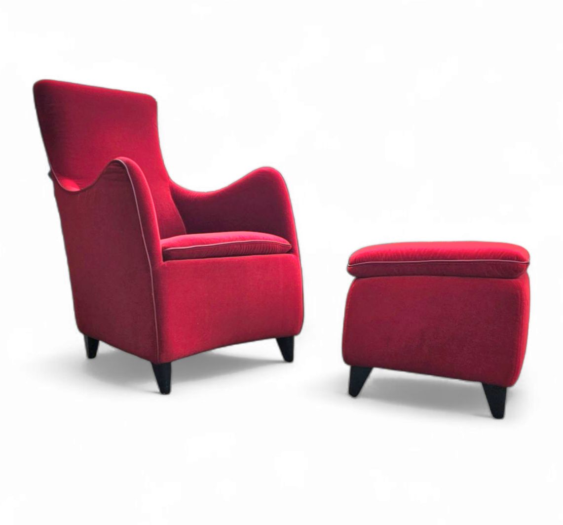 photo vintage Senta Armchair / Hocker / Ottoman By Gerard Van Den Berg For Wittmann / Red Velvet Upholstery / Marked Stunning Condition