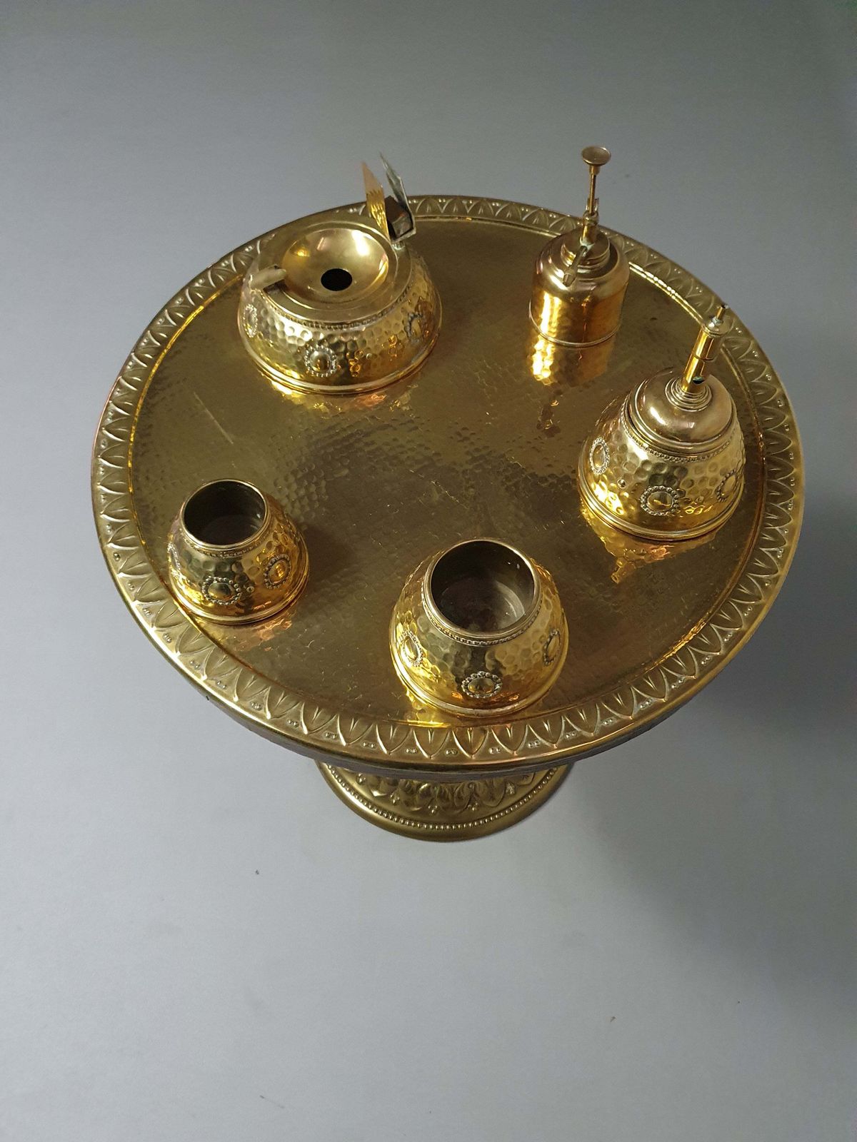 Art Nouveau Brass Smoke Table photo vintage