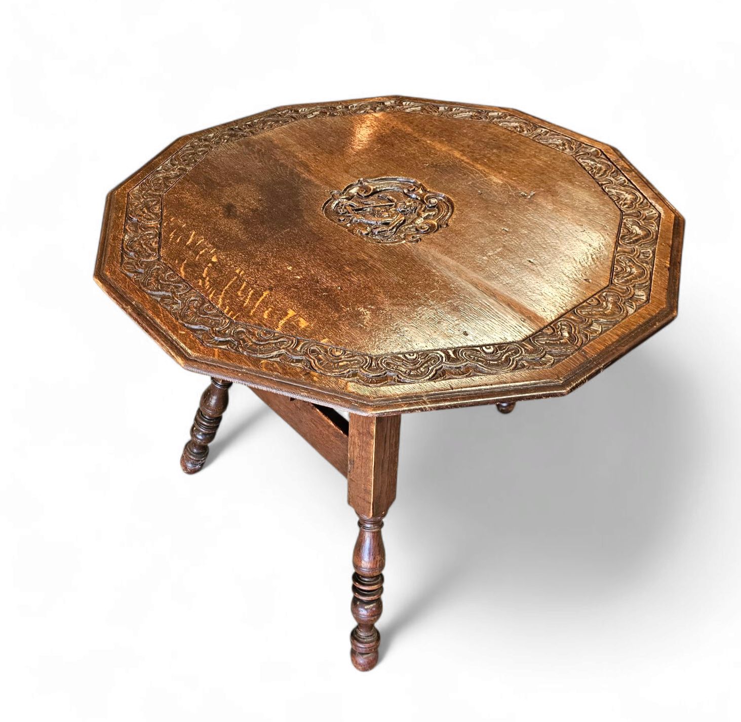Antique Tripot Carved Folding Table / Netherlands / Oak /19th Century Circa 1880.