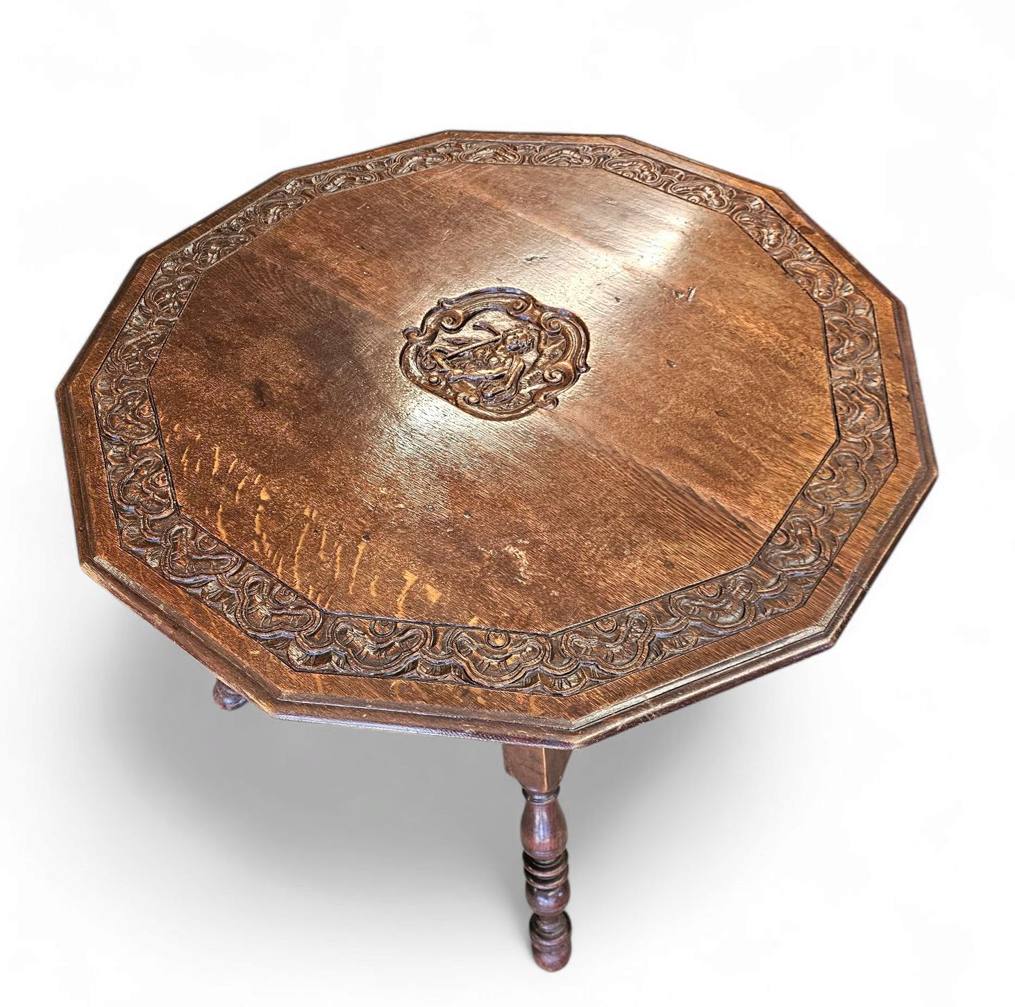 Antique Tripot Carved Folding Table / Netherlands / Oak /19th Century Circa 1880. photo for sale