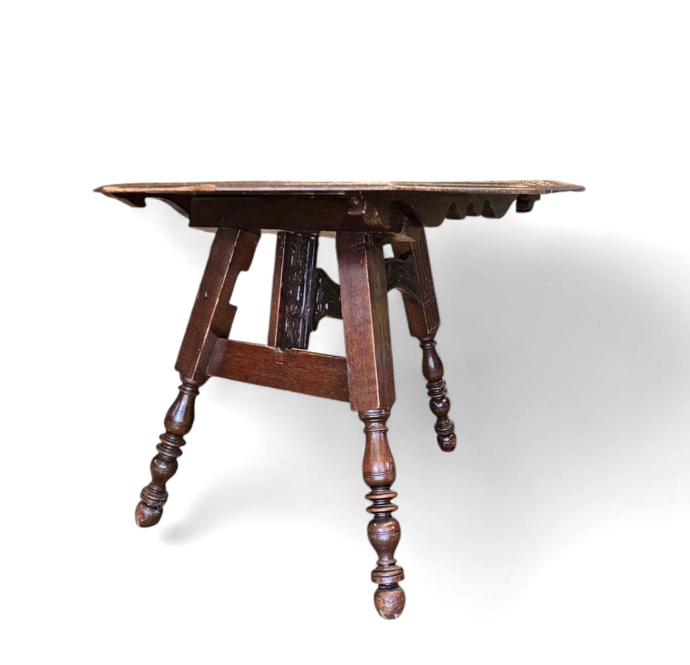 Antique Tripot Carved Folding Table / Netherlands / Oak /19th Century Circa 1880. photo Furniture