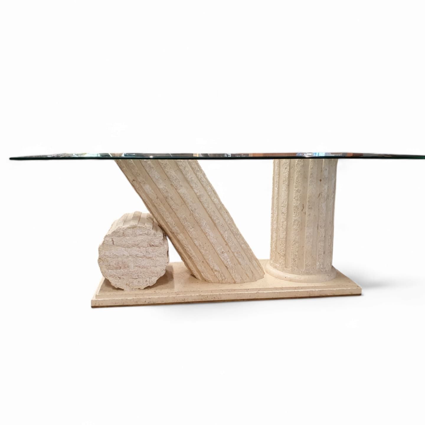 1980s Neo Classic Natural Mactan Stone Dining Table With Glass Top photo furniture