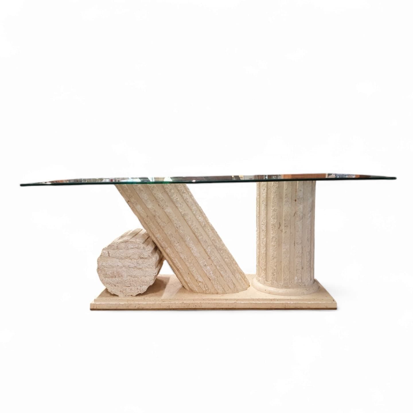 1980s Neo Classic Natural Mactan Stone Dining Table With Glass Top photo Furniture