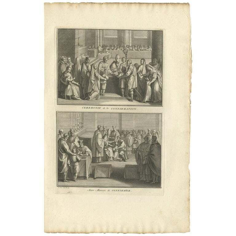 Antique Print Illustrating The Ceremony Of Confirmation By B. Picart 1723 photo furniture