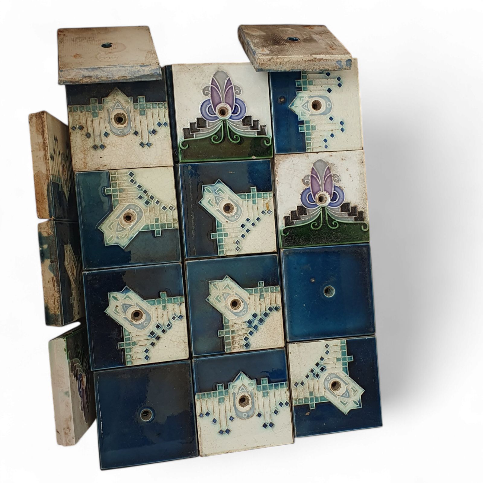 53 X Art Nouveau Tiles / Oven Tiles With Attach Holes 1920s photo furniture