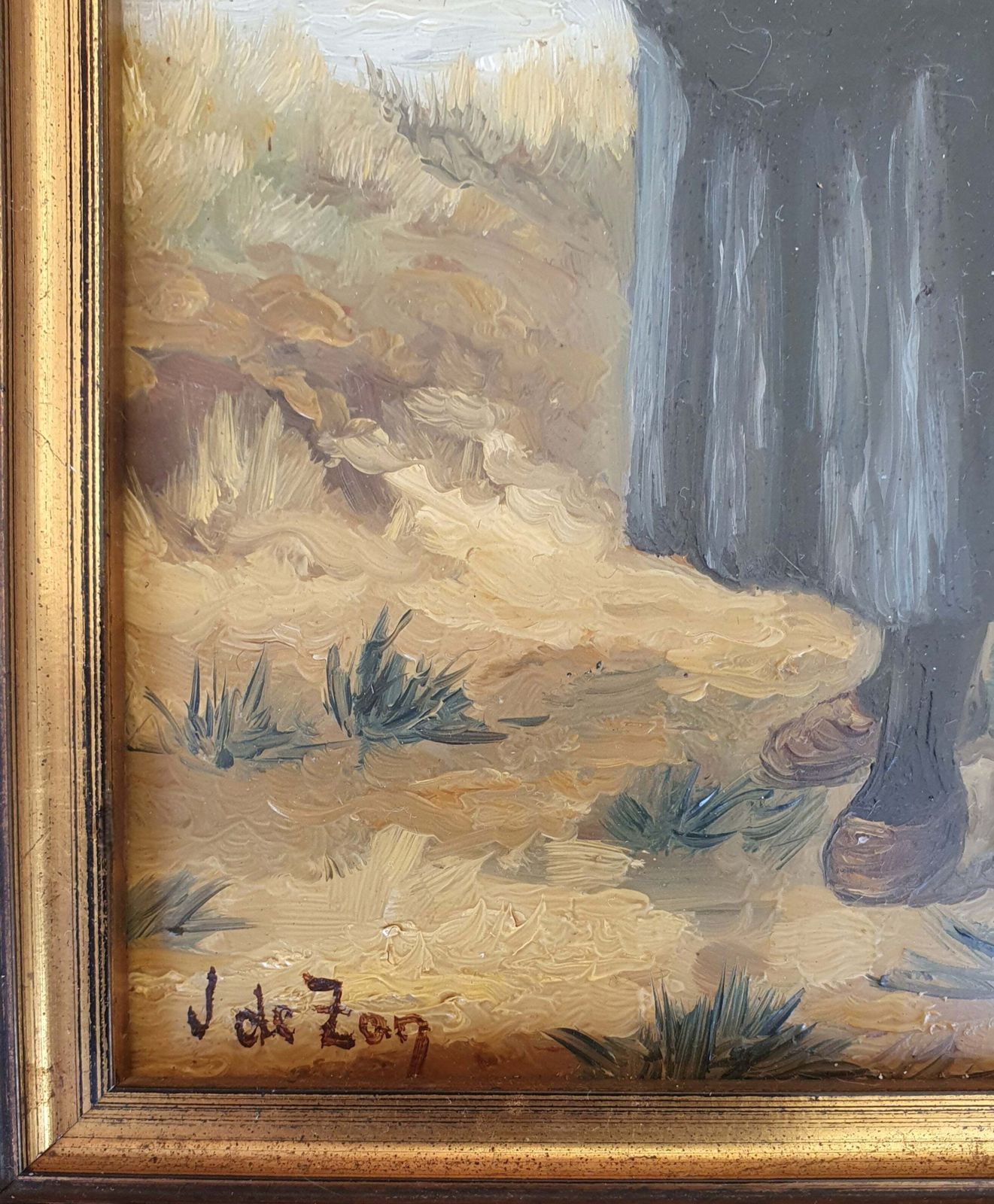 2 X Mother And Child In The Dunes, Signed / J. De Zon (Lower Left ) / Oil On Wood photo Art
