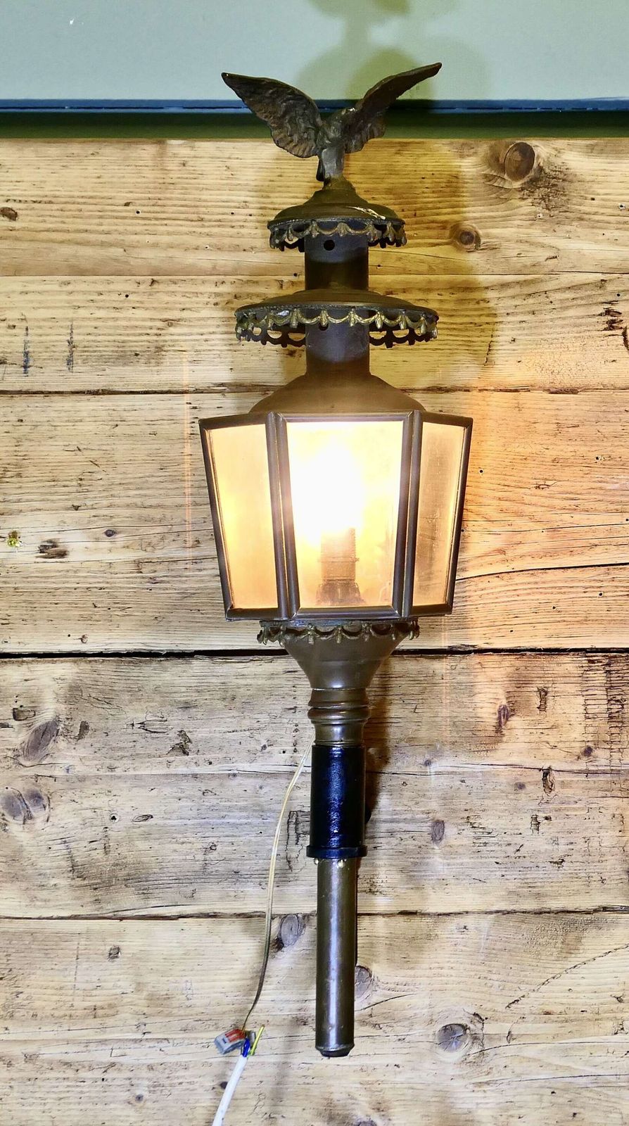 A Large Brass Carriage Light With Eagle, Wall Light photo Lighting