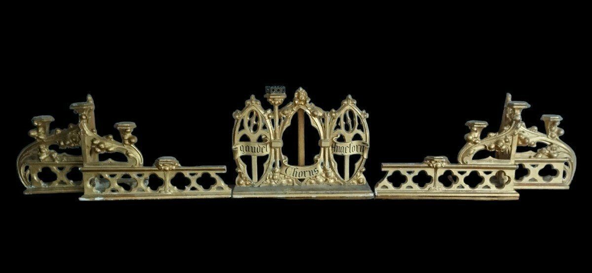 Triptych Neo Gothic Altar Gilded Wood Candlesticks