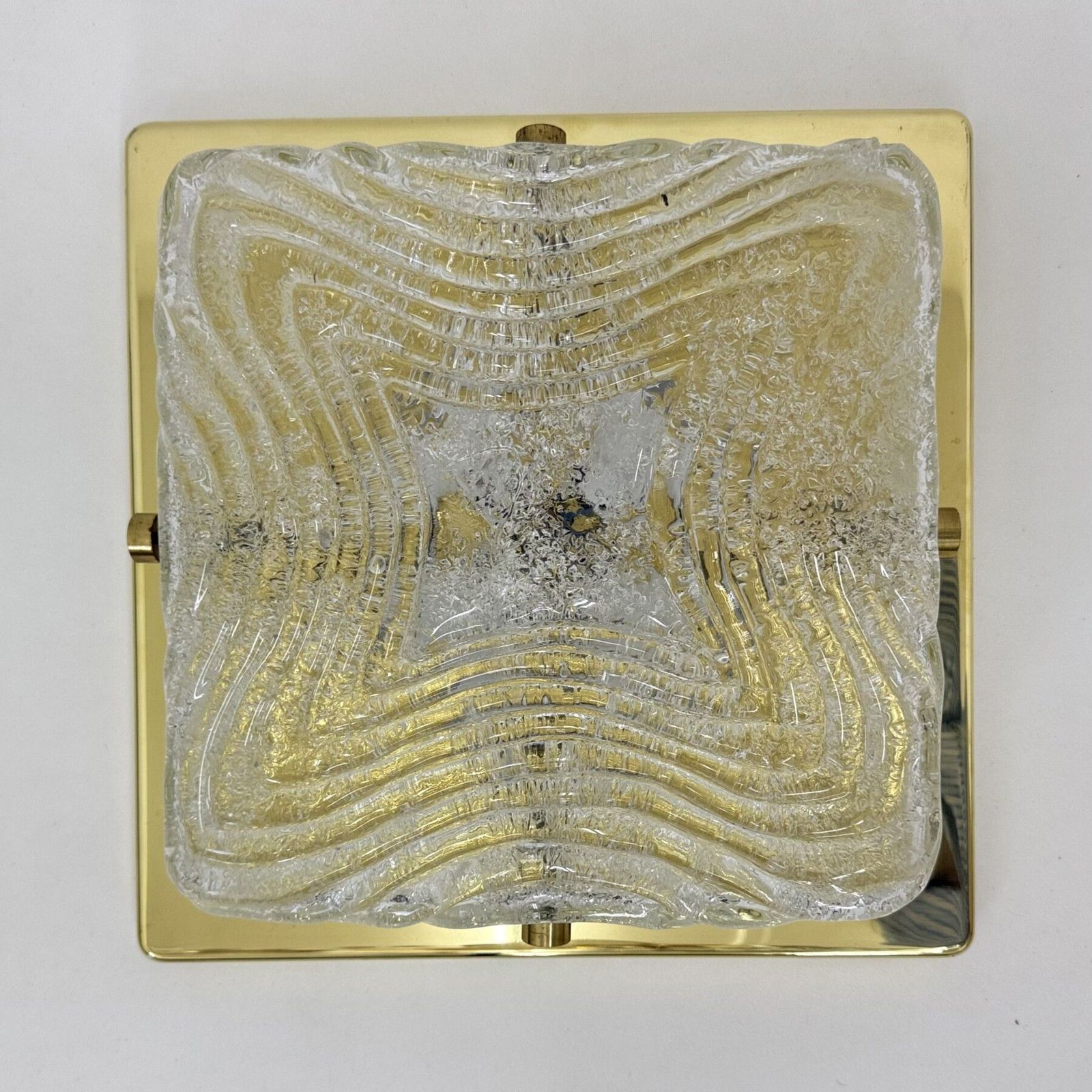 Ceiling Lamp Flush Mount In Murano Glass And Brass From Hillebrand , 1970s