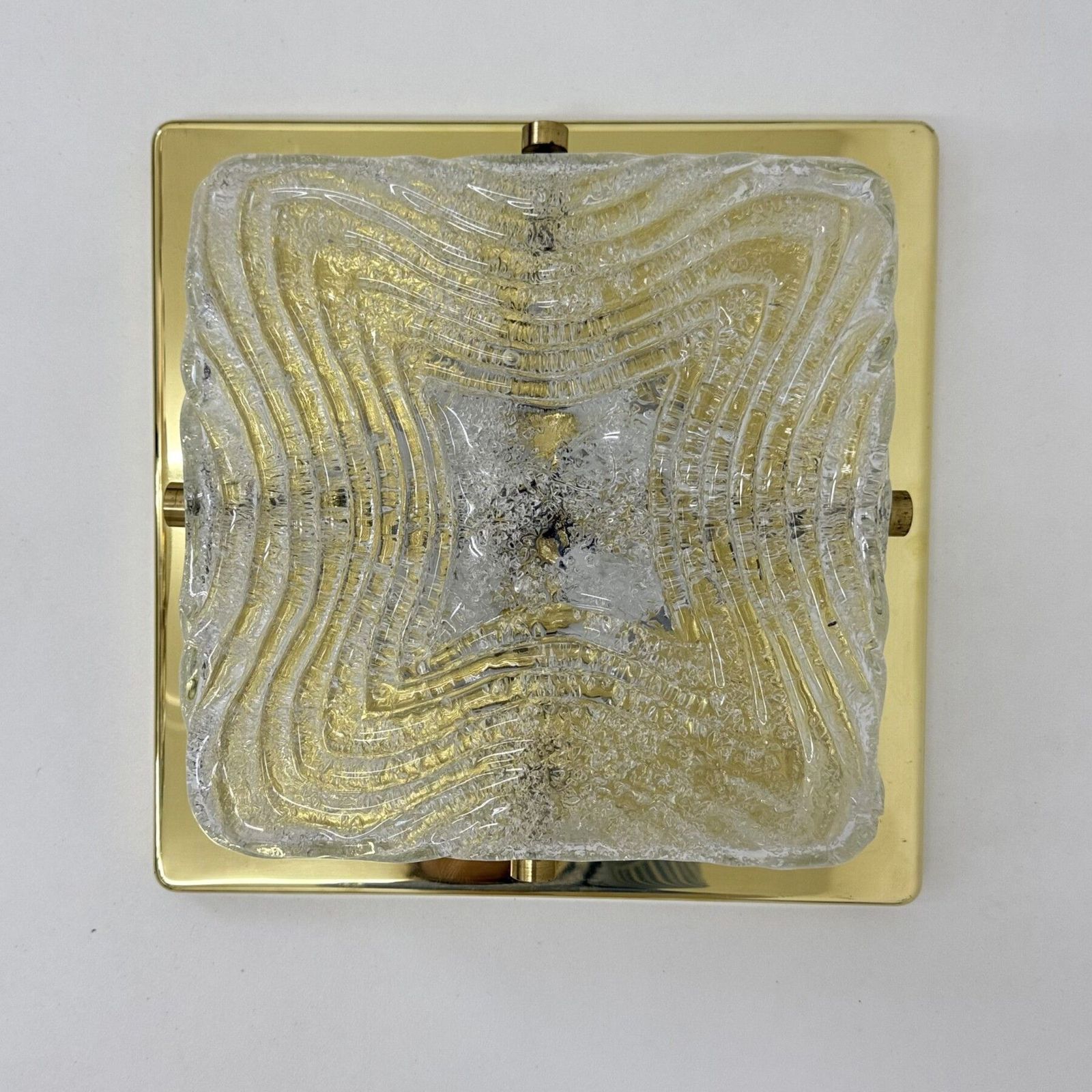Ceiling Lamp Flush Mount In Murano Glass And Brass From Hillebrand , 1970s photo for sale