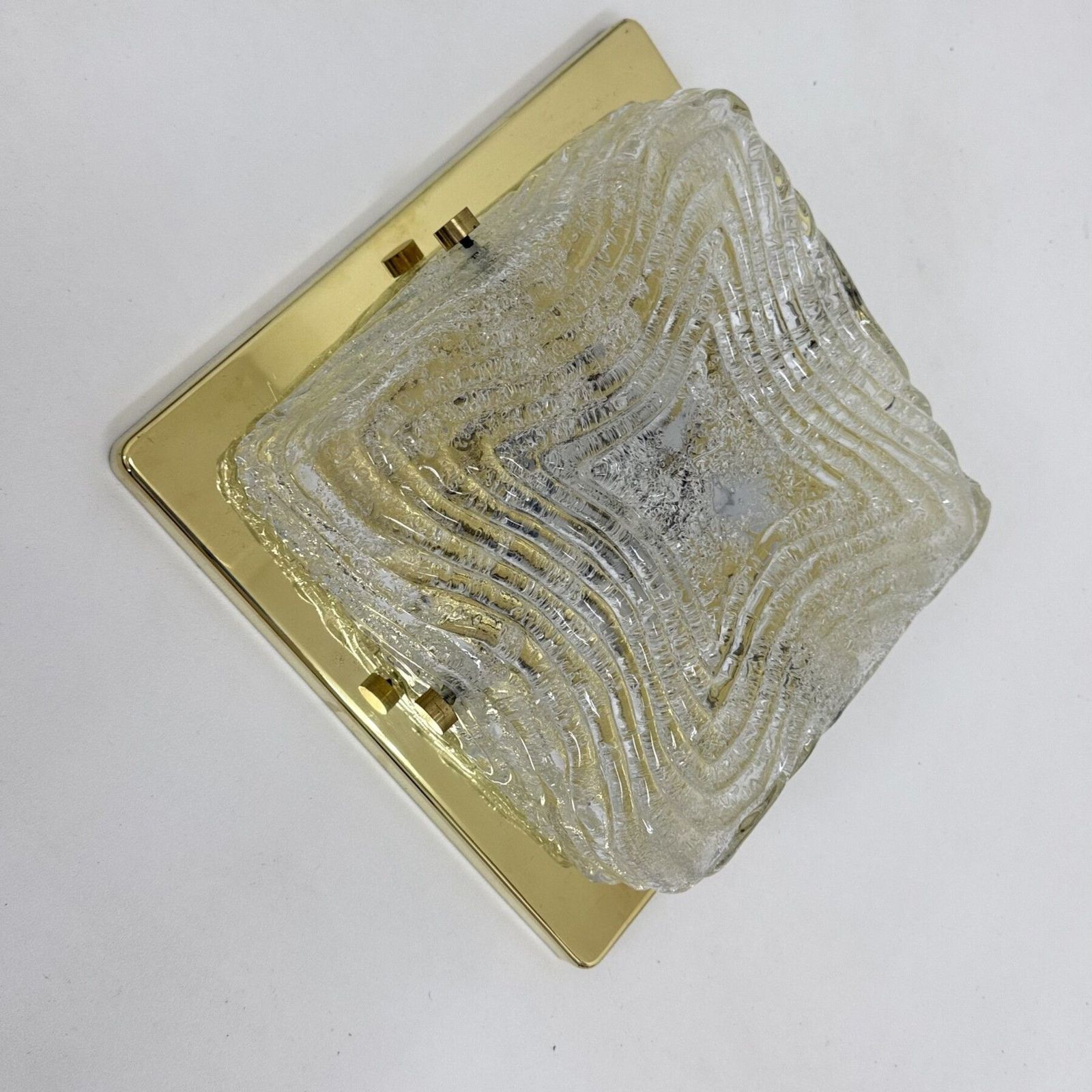 Lighting Ceiling Lamp Flush Mount In Murano Glass And Brass From Hillebrand , 1970s photo