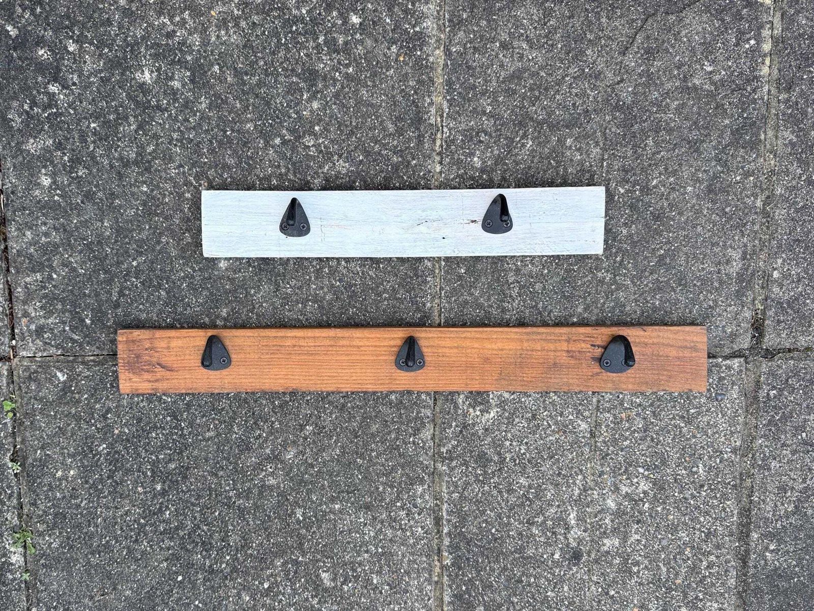 Two Hand Made Rustic Wall Hooks, Coat Racks   Victorian Style Metal Hooks On Personally Reclaimed And Rustic Wood   Country Style Hooks