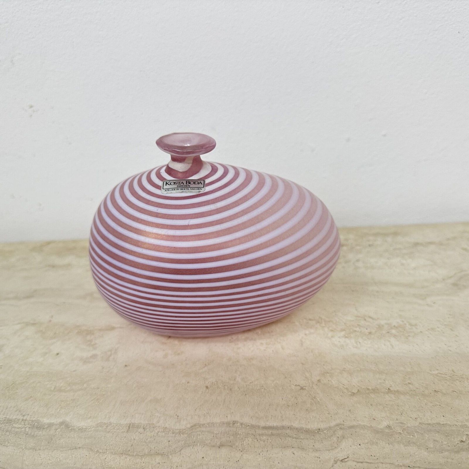 photo for sale Bertil Vallien For Kosta Boda Sweden Pink Glass Vase , 1990s