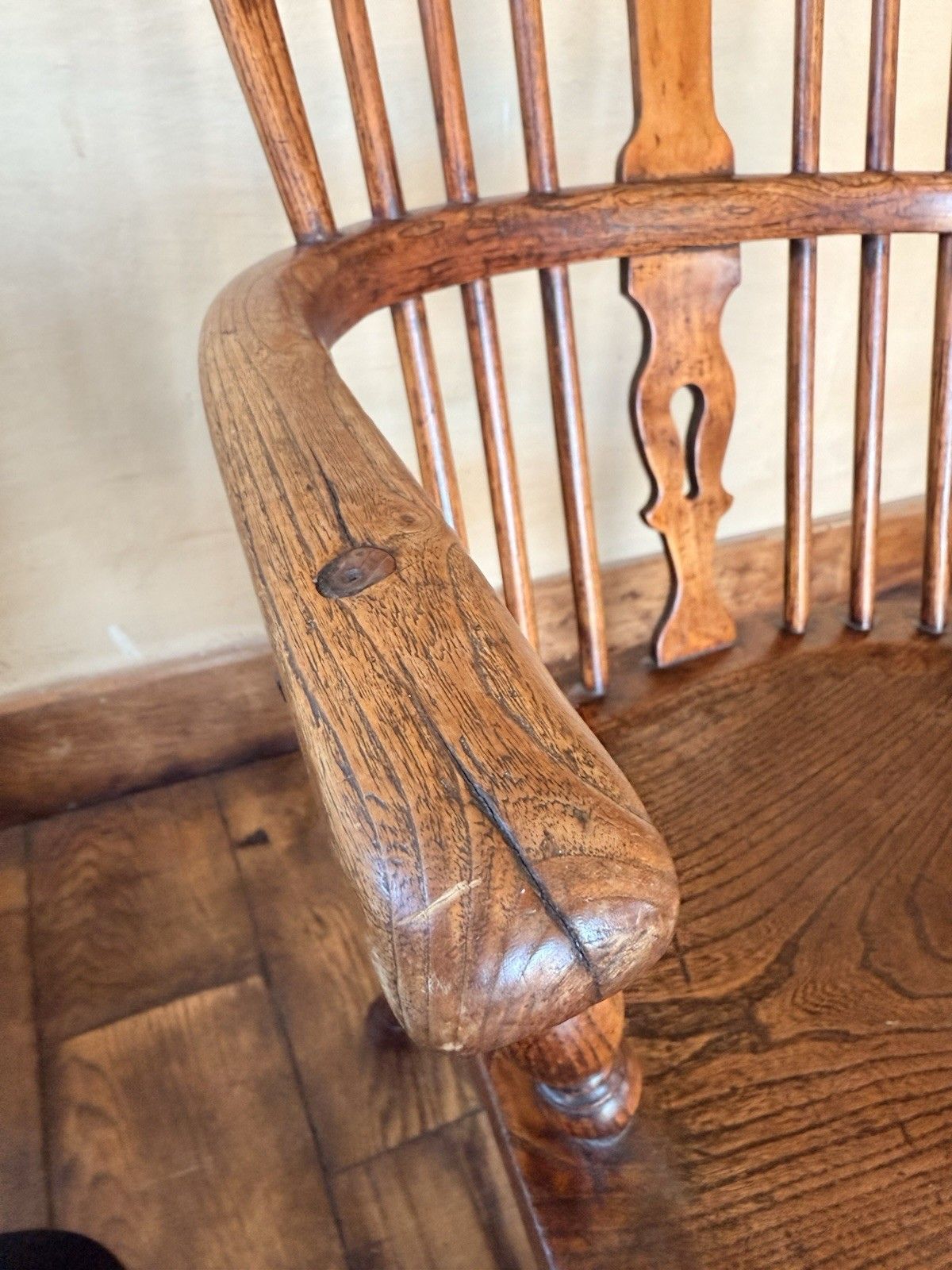 Antique Original Yorkshire Crinoline Stretcher Windsor Elm & Ash Armchair Chair photo vinterior