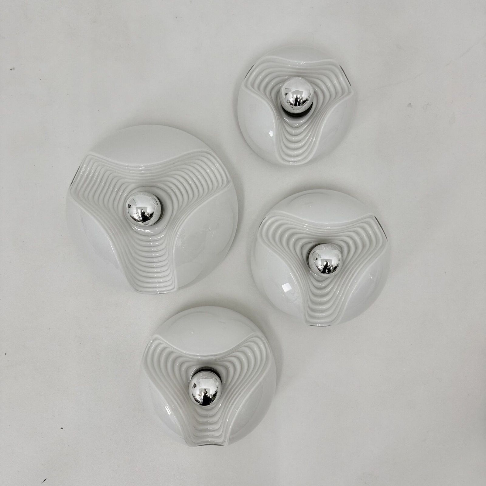 Set Of 4 Peil & Putzler Wave Milk Glass Wall Lamp , 1970s photo Lighting