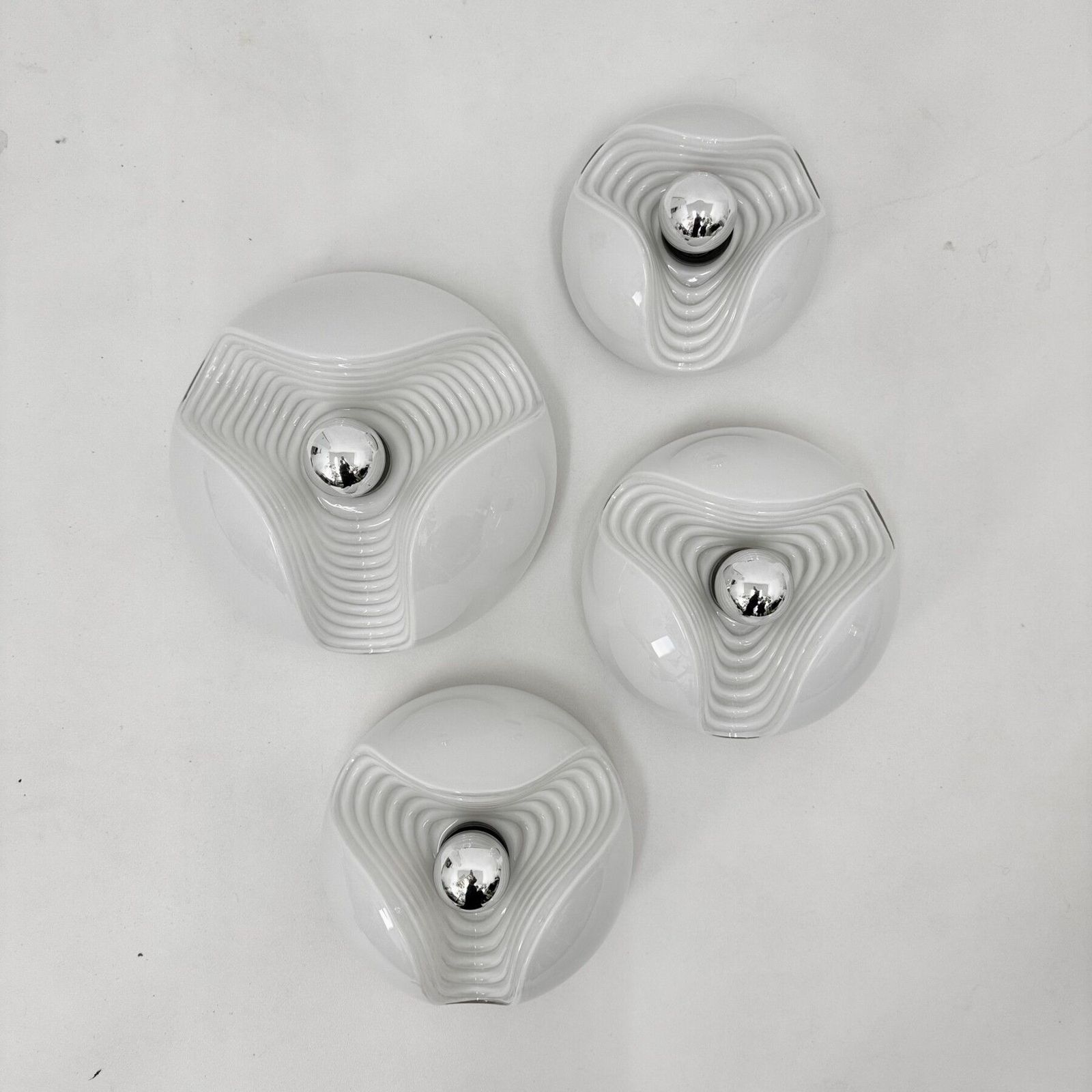 Set Of 4 Peil & Putzler Wave Milk Glass Wall Lamp , 1970s photo 1709.0