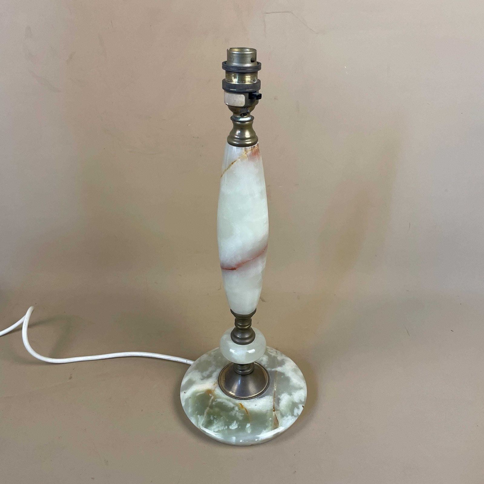 Antique Vintage Marble Stone Lamp Green Light Table Bedside Desk Lamp Colours Natural Patterns Ornate Round Base Onyx Brass Metal Gold