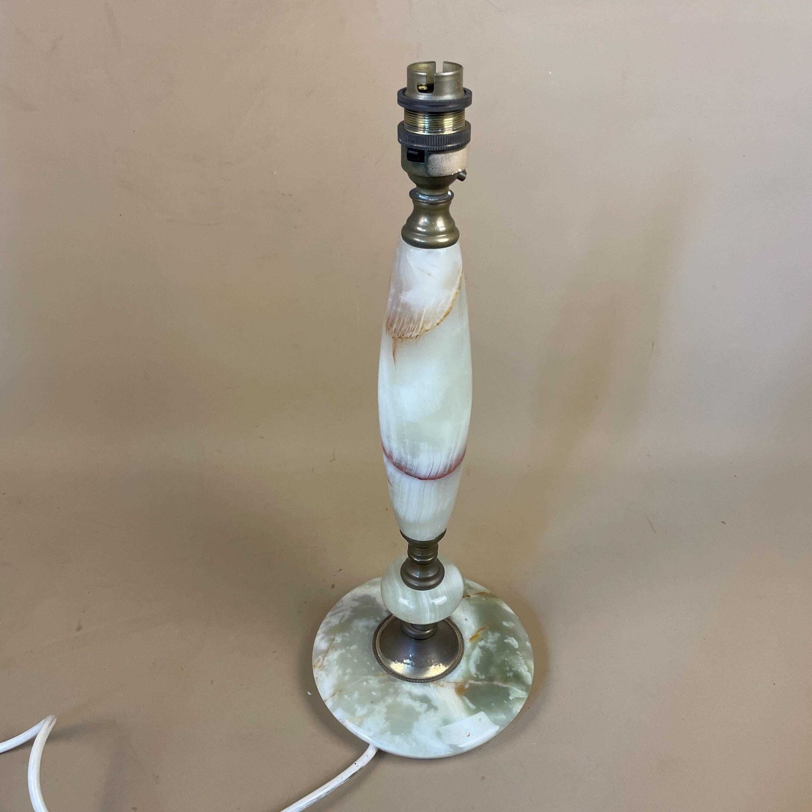 Antique Vintage Marble Stone Lamp Green Light Table Bedside Desk Lamp Colours Natural Patterns Ornate Round Base Onyx Brass Metal Gold photo buy